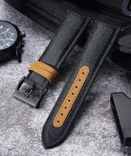 Image of BINLUN Nylon Silicone Watch Bands 18mm 19mm 20mm 21mm 22mm Quick Release Canvas Rubber Hybrid Watch Strap Replacement Watchband for Men Women 9 Colors Silver /Black Buckle