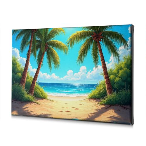 Tableau sur toile salle de bain de qualité supérieure motif plage 30x40cm