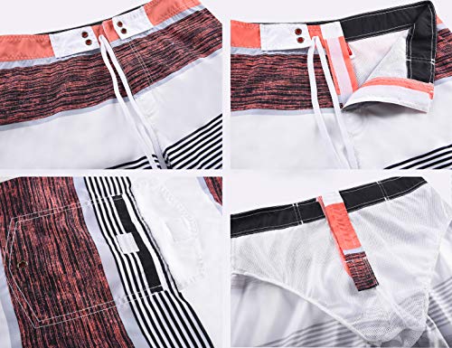 Nonwe Men's Quick Dry Swim Trunks Colorful Stripe Beach Shorts with Mesh Lining4