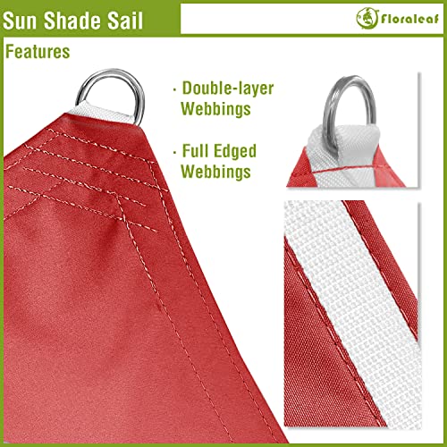 FLORALEAF Waterproof Sun Shade Sail Triangle Red 16' x 16' x 23' Sunshade Patio Canopy UV Block for Patio Garden Outdoor Backyard