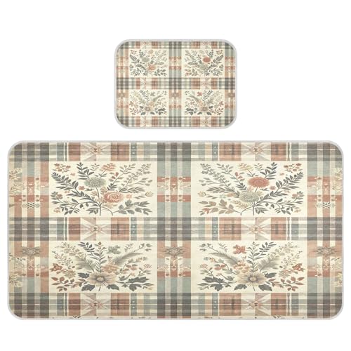 Burbuja Baby Cooling Mat Vintage Plaid Floral Bed Pad Ice Silk Cool Mat for Crib Mattress, Sleeping Pad with Pillowcase for Girl Boy, 28x52 in