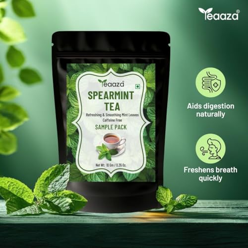 Image of TEAAZA Organic Spearmint Tea Leaves 10Gm Caffeine-Free Herbal Spearmint Tea For PCOS|SUPPORTS HORMONE BALANCE,ACNE,FACIAL HAIR & PCOS RELIEF|Fresh Minty Flavor,100% Natural,Spearmint leaves