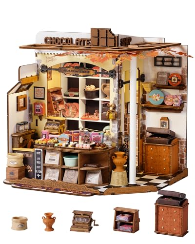 ROBOTIME Casa en Miniatura DIY Henry's Chocolate, Maqueta de Casa de Muñecas en Madera con LED y Muebles, Regalo Creativo y Decoración para Adultos y Adolescentes