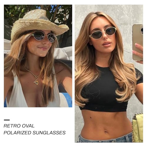 JiSoo Gold Retro Oval Sunglasses for Women - Polarized Sunglasses Women Vintage Trendy Sun Glasses 20254