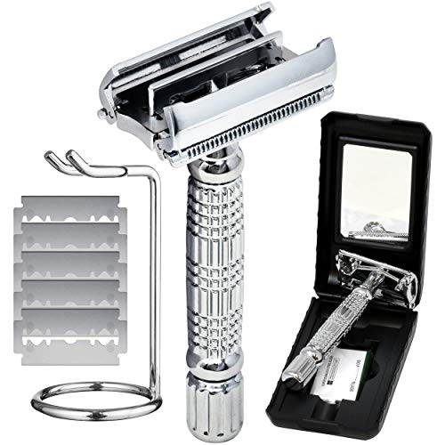 Safety Razor Double Edge, Butterfly Open Razor 7 Piece Traveling Kit for Men