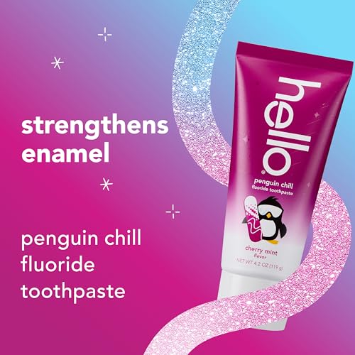 Image of Hello Penguin Chill Kids Toothpaste with Fluoride, Kids Mint Toothpaste with Cherry Flavor, Freshens Breath and Helps Prevent Cavities, Strengthens Enamel, SLS Free, 4.2 oz Tube (Pack of 3)
