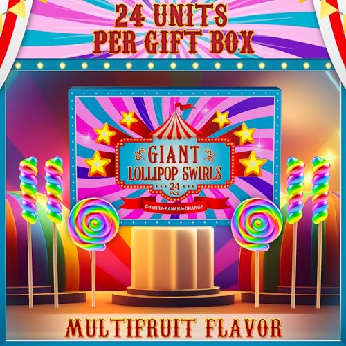 Large Rainbow Lollipops Swirl & Round Lollipops 24pk- Large Lollipops Individually Wrapped For Carnival Party Favors - Giant Lollipops,Jumbo Lollipops,Big Lollipops,Swirl Lollipops,Carnival Lollipops - Thumbnail 6