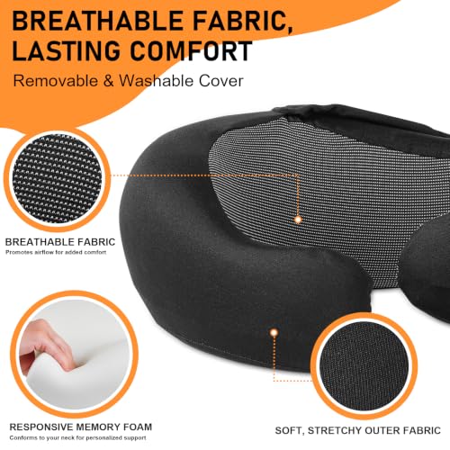 Oreiller de voyage – Oreiller cervical à capuche, rembourrage en mousse à mémoire de forme pour avion – Image 4