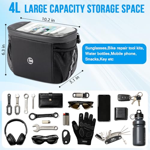 Image of WOTOW Bike Handlebar Insulated Bag, Bike Front Phone Bag Cooler Storage Pouch With TPU Touch Screen Insulation Bicycle Frame Bag Strap On Cycling Accessories for Outdoor Hiking Travel Assistants