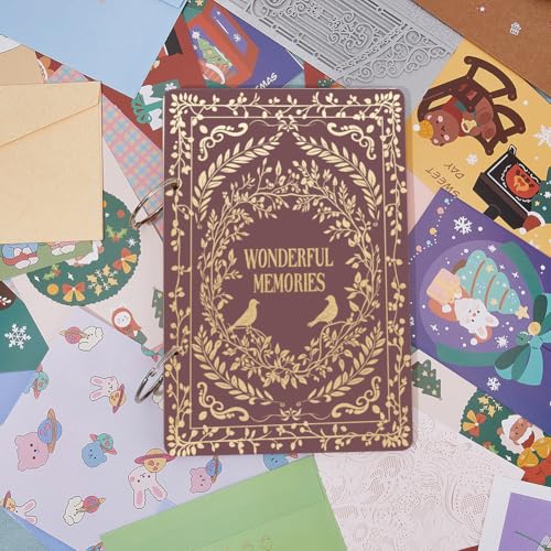 SUPERDANT Grußkarten Organizer von Wonderful Memories Grußkartenordner Mit Vintage Muster Postkarte Foto Holz 2 Ring Postkartenalbumhalter Buch Für Geburtstage Und Hochzeiten Mit Locher Und 20 Taschen