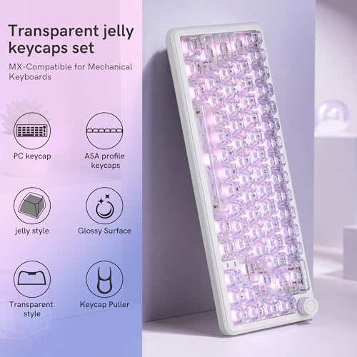 Image of dagaladoo Keyboard keycaps Jelly,Clear keycaps,Shine Through Key caps | White Ice PC keyboard caps,crystal Translucent, ASA profile keycaps for 60% 65% 75% 80% 100% Mechanical Keyboards
