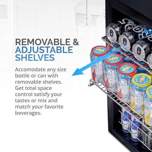 NewAir Beverage Refrigerator Cooler, 90 Can Capacity Fridge in Stainless Steel, Adjustable Shelves and Glass Door, Small Refrigerator, Beer or Soda Can Organizer, Mini Fridge for Bedroom, Home Office