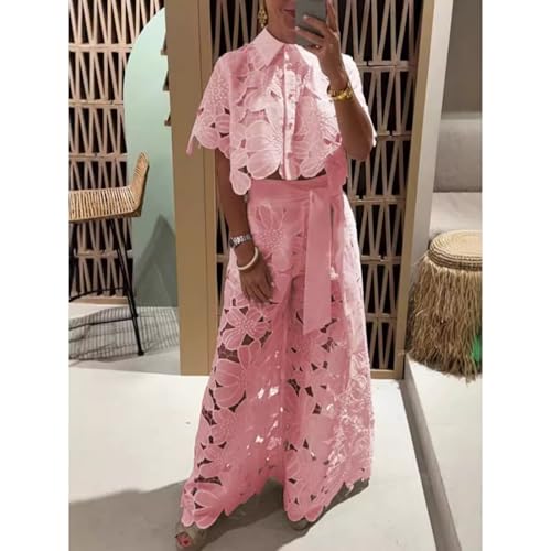 Conjunto de 2 piezas de encaje formal con pantalón ancho 3