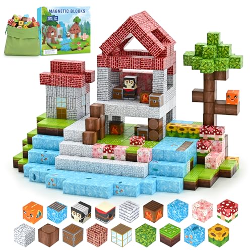 PINKCAT Magnetische Bausteine - Rosa Schloss Magnete Bausteine Spielset, Magnetischer Spielzeugbaustein für Jungen und Mädchen, Montessori Spielzeug ab 3 Jahren Geschenk für Kinder (100 Blöcke)