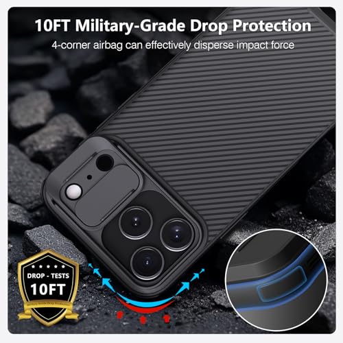 Image of NILLKIN for iPhone 17 Pro Max Case Magsafe, [Dual-Slide Lens Cover] [4-Corner Shockproof Airbags] [Anti-Lost Lanyard Hole] Slim Phone Case Magnetic Silicone Cover for iPhone 17 Pro Max 6.9 inch, Black