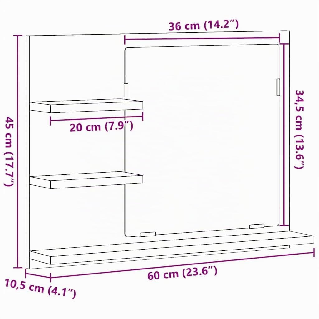vidaXL Miroir meuble salle de bain chêne Artisan 60x10,5x45 cm