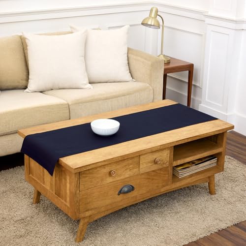 Solino Home Chemin de table lin 100% pur bleu marine 14 x 48 po