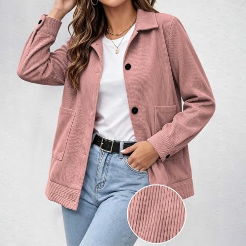 Gumipy Womens Corduroy Jacket Button Down Casual Collared Shirt Crop Coats - image 4