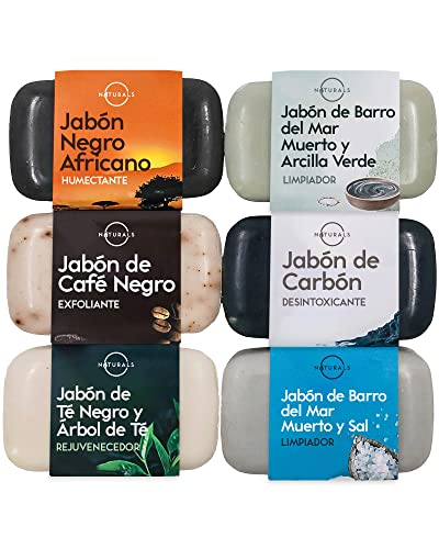 O Naturals Jabones Naturales Set de 6 Piezas - Jabones para Regalar Jabones Naturales Artesanos 100% Vegano Jabon Natural Negro con Aceites Esenciales TerapŽuticos del Mar Muerto Repara y Hidrata