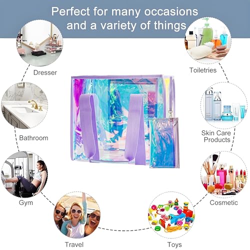 ONEART Holographic PVC Beach Tote Bag - Waterproof Clear Tote for Travel & Pool,Durable Design with Reinforced Handles 1-Pack4
