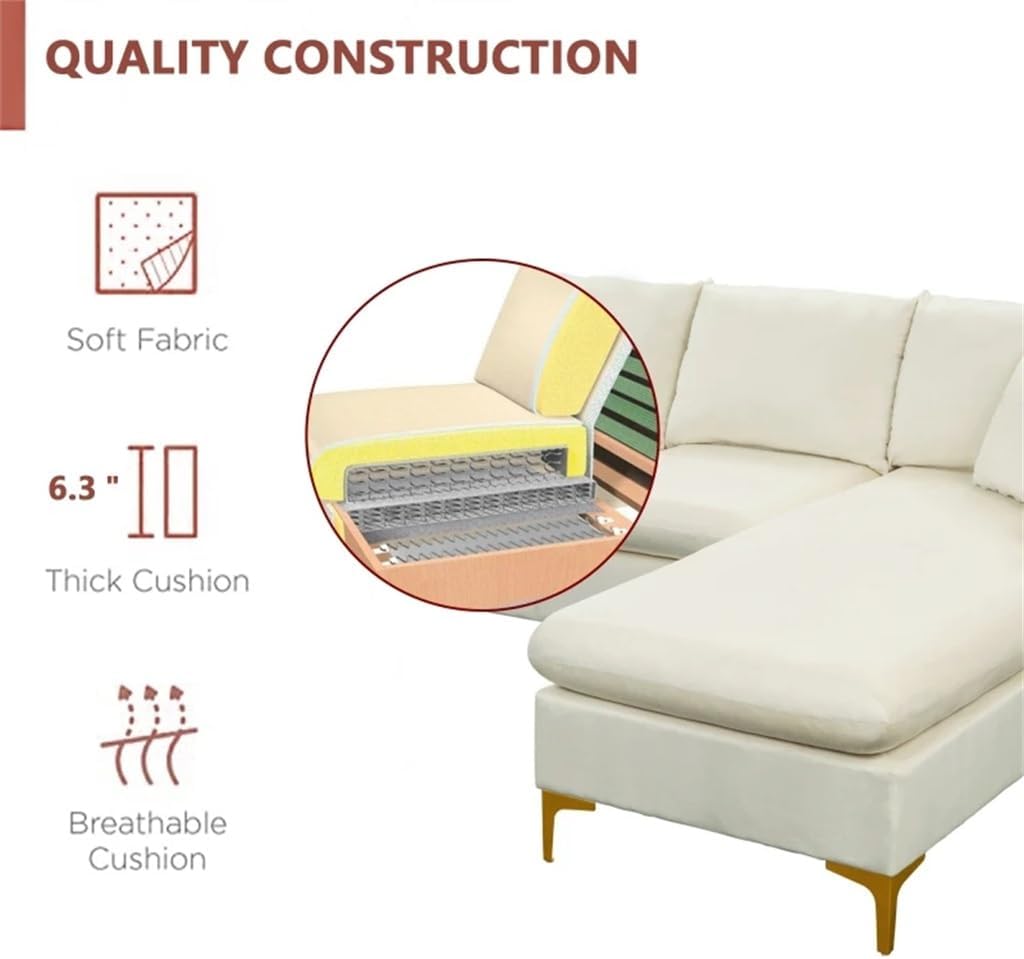 110.6" Sectional Sofa with Ottoman, L-Shape Elegant Velvet Upholstered Couch for Living Room Apartment(E)