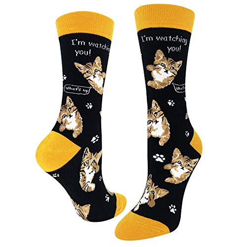 Sockie Women Girls Novelty Cat Crew Socks, Funny Kitten Dress Socks Animal Lover Gift, Medium