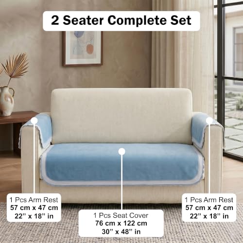 Image of Story@Home Velvet Sofa Cover 2 Seater (76x122Cm) with Arm Rest Covers | Anti Slip Sofa Mat 2 Seater for Living Room | Measure Your Sofa & Create Your Own Customized Set - Ombre Shades of Blue