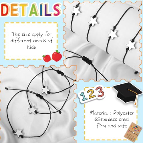 Thinkday 30 Set Graduation Gifts Pentagram Kindergarten Graduation Bracelet with Card Organza Bag Jewelry Bag 4 x 6 Inch Small Gift Bag with Drawstring Wedding Gift Bracelet for Girl(Fresh Style)3