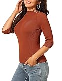 Rocorose Short Sleeve Knit Shirt Women Shoulder with Button Vintage Sweater Top Brown M