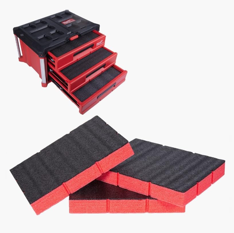 Insertos de espuma Econo - Se adapta a Milwaukee Packout 48-22-8443 (kit de espuma de 3 piezas) NegroRojo