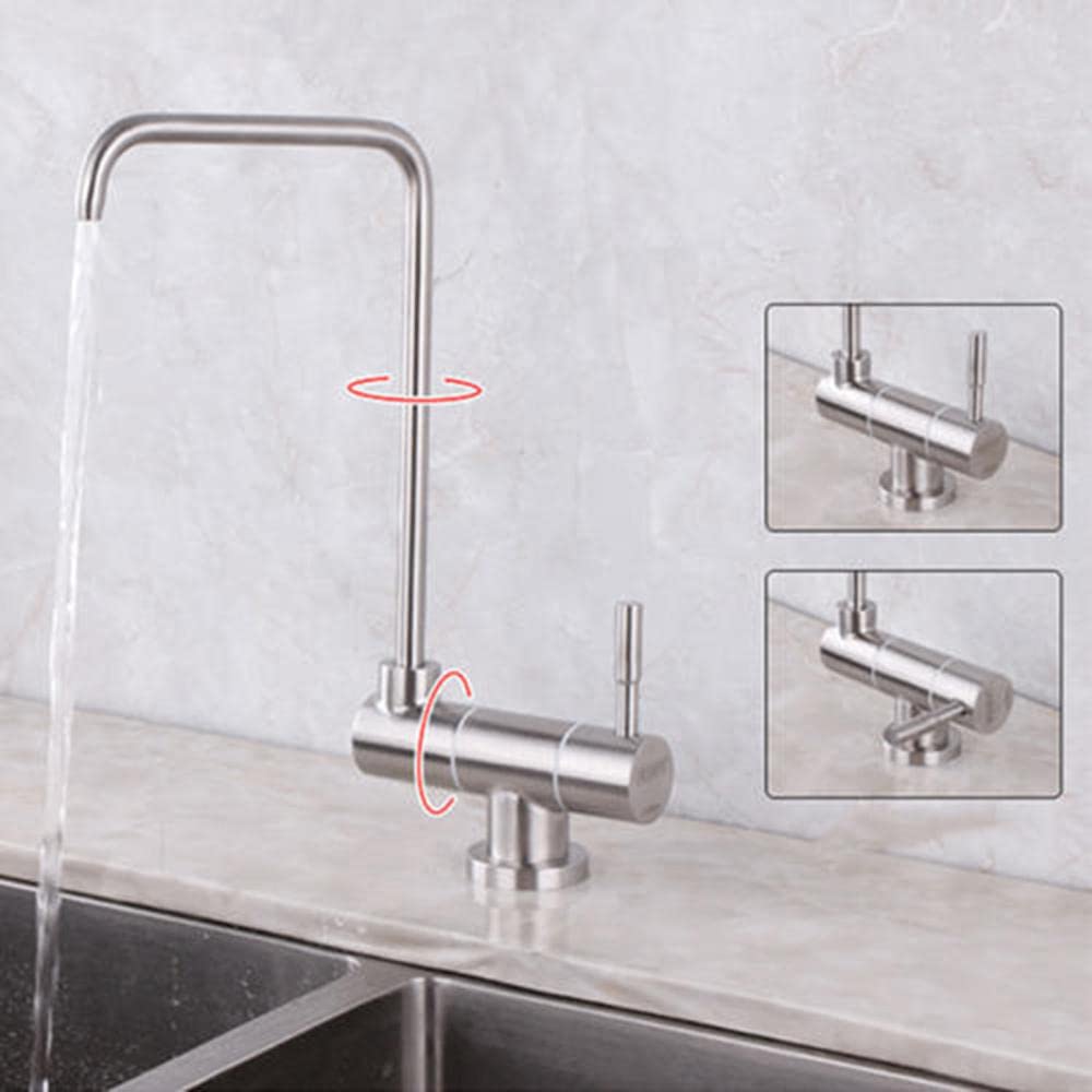 Grifo con Filtro de Agua, Grifo para Beber Recto Cepillado de Acero Inoxidable, Grifo Giratorio Plegable de Agua fría, Grifo de Agua Pura-A