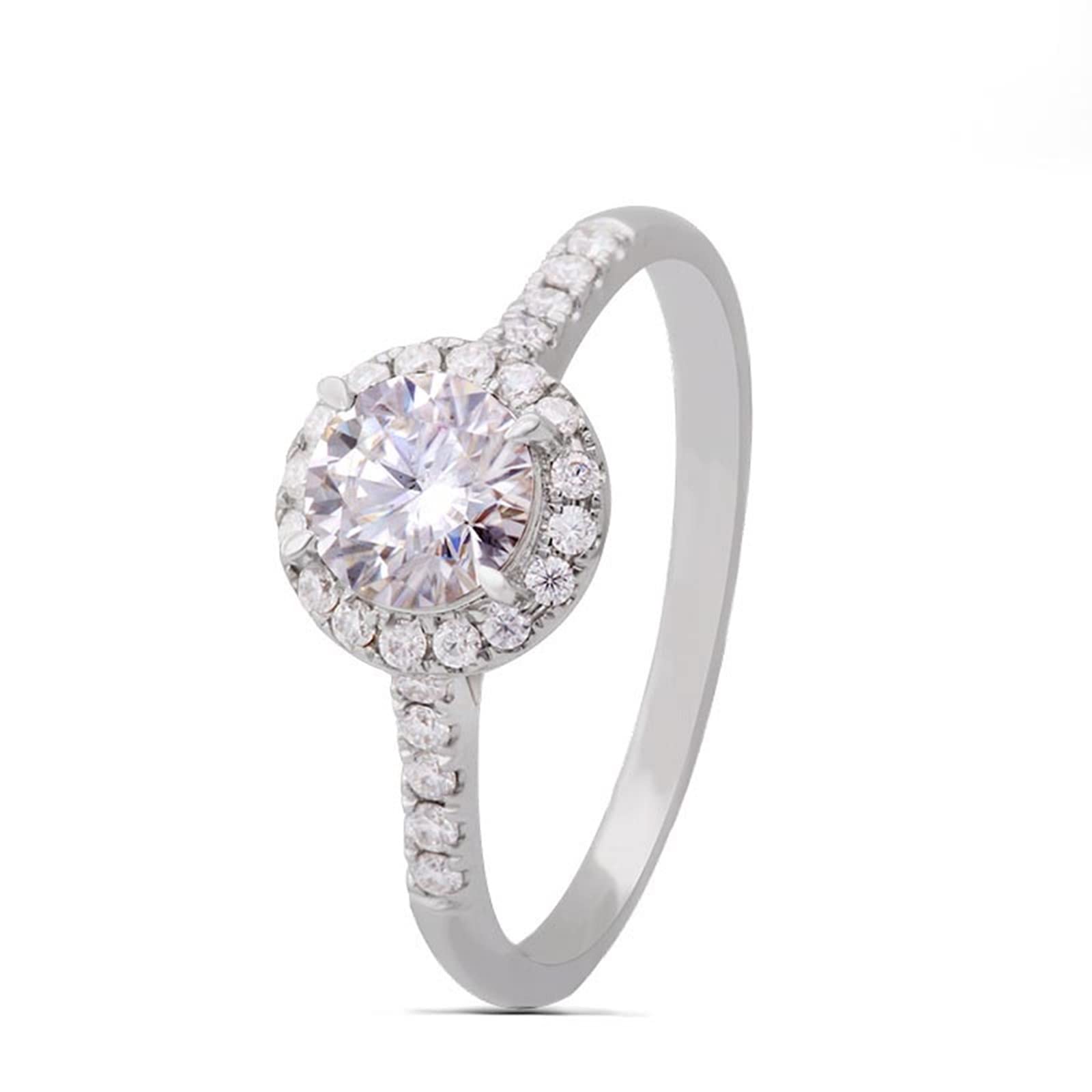 Anillos de piedras preciosas para mujer, oro blanco de 14 quilates/oro blanco de 18 quilates, forma redonda con moissanita de 0,5 quilates/diamante natural | Tamaño del anillo personalizado