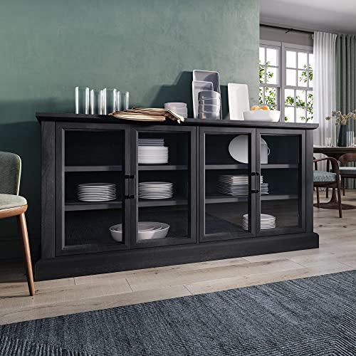 BELLEZE-70-Inch-Sideboard-Buffet-Cabinet-Entertainment-Center-with-Storage-Glass-Display-Cabinet-with-Adjustable-Shelves-Console-Table-Storage-Cabinet-for-Living-Room-Dining-Room-Rustic-Gray BELLEZE 70 Inch Sideboard Buffet Cabinet Entertainment Center with Storage Glass Display Cabinet with Adjustable Shelves Console Table Storage Cabinet for Living Room Dining Room Rustic Gray