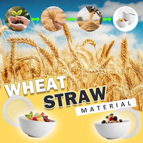 Image of Wheat Straw Bowls Set 40 OZ, Unbreakable Bowls with Dust-Proof Lids Set of 4, Microwave & Dishwasher Safe, Alternative Reusable Plastic Bowl for Cereal, Soup, Salad and Ramen, White