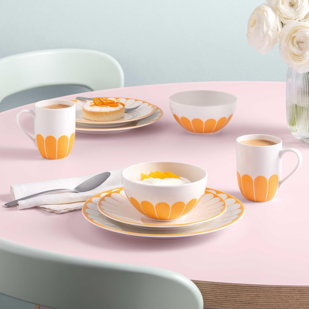Villeroy & Boch - Fleur Soleil Starter-Set 8-teilig, Einsteiger-Set für 2 Personen, Becher Schalen und Teller mit Blumenmuster, Spülmaschinenfest & Mikrowellensicher, Premium Porzellan, Gelb