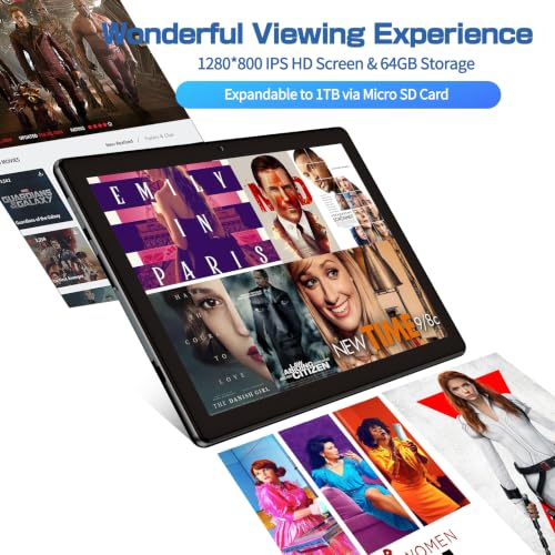 Image of 10 in Android Tablet 64GB+1TB, 1280x800 IPS Dual Camera 6000mAh (Black)
