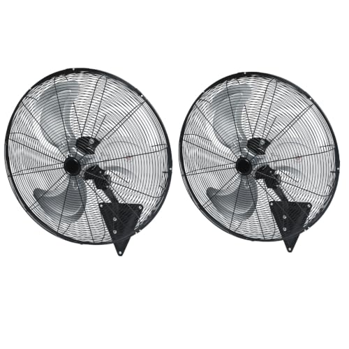 Image of AZOUTDOOR 2 Pack 24 inch Wall Mount Fan, 8850 CFM High Velocity Industrial Wall Fan with 3-Speed Setting, 120 Oscillating Mounted Fans for Warehouse, Workshop, Garage, Patios, Commercial Use, Black