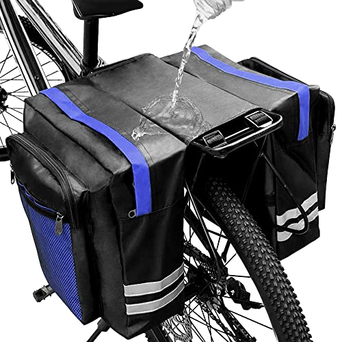HINATAA Alforjas Doble Bicicleta 30L Impermeable, Bolsa Trasera Con Tiras Reflectantes para Ciclismo, Viajes, Camping (Azul)