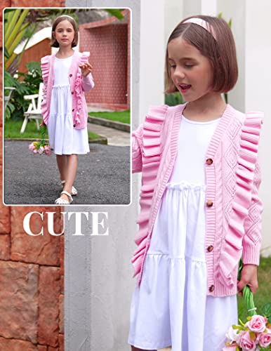 Image of Arshiner Girls Cardigan Sweaters Ruffle School Uniform Sweater V Neck Button Front Outerwear 4-13 Years