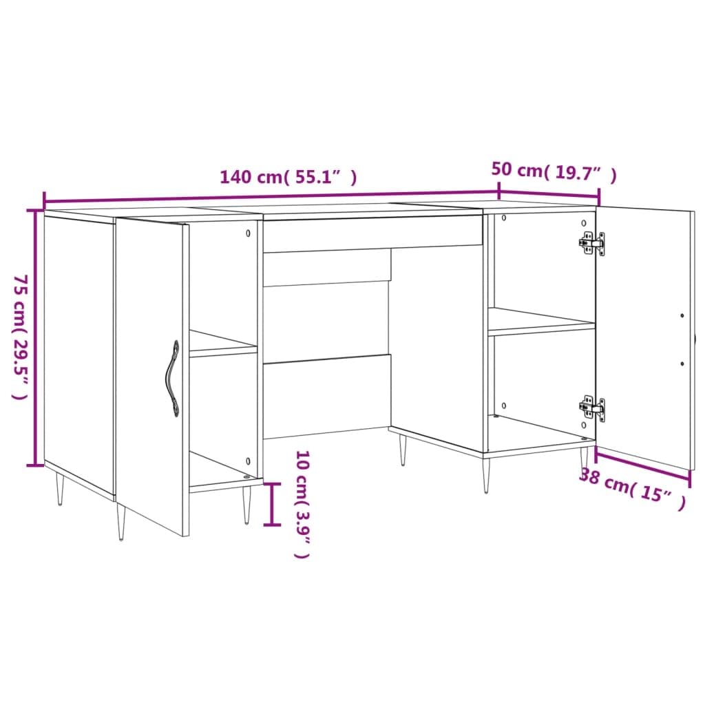 Biurko białe 140 x 50 x 75 cm, materiał drewnopochodny z 4 półkami, żelazne nóżki, aluminiowe uchwyty, kompaktowy stół roboczy do domowego biura, gabinetu, stabilne meble biurowe