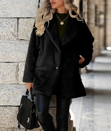 Women's Faux Fur Long Coat Button Down Lapel Fleece Sherpa Jacket4