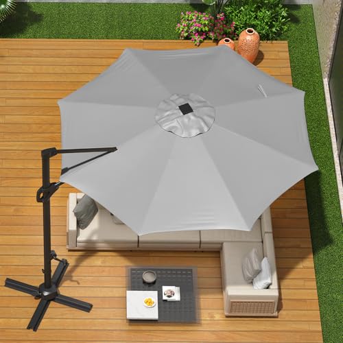 Garvee 10Ft Cantilever Patio Umbrella with 360° Rotation, Adjustable Tilt, Heavy-Duty 600D Oxford Fabric, Rust-Proof Aluminum Frame, Fits Most Stands, Without Base Weight