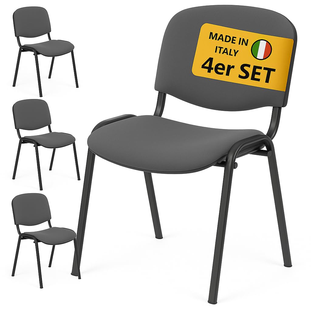 Topsit Set di 4 sedie da visitatore ISO, comoda sedia da conferenza, impilabile, con seduta e schienale imbottiti (Antrazit)
