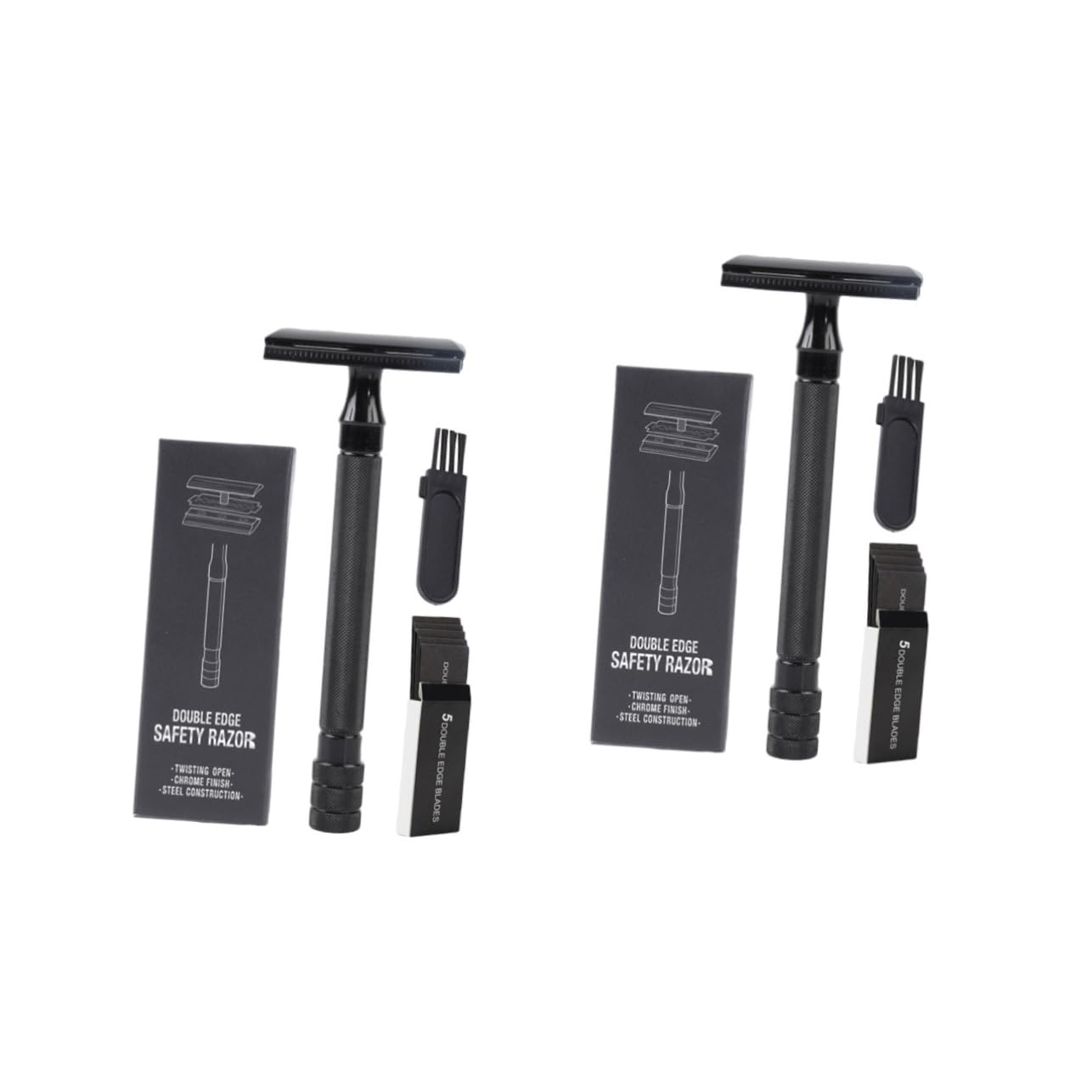 Mikinona 2 Sets Beard Care Kit for Men Double-edged Safety Razor Kit Old Style Shaver Travel-friendly Easy to Carry