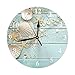 HGOD DESIGNS Seashell Round Wall Clock,Seashells and Sand Frame on Blue Wooden Nautical Border Silent Round Wall Clock Home Wall Decorative for Bedroom Office School Art(10