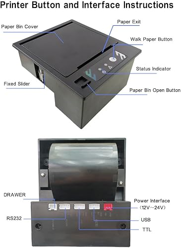 Miniatura 3 de Impresora térmica de boletos pequeños de 2.283 in RS232 módulo de impresora de puerto serie compatible con microcontrolador Android Linux Desarrollo