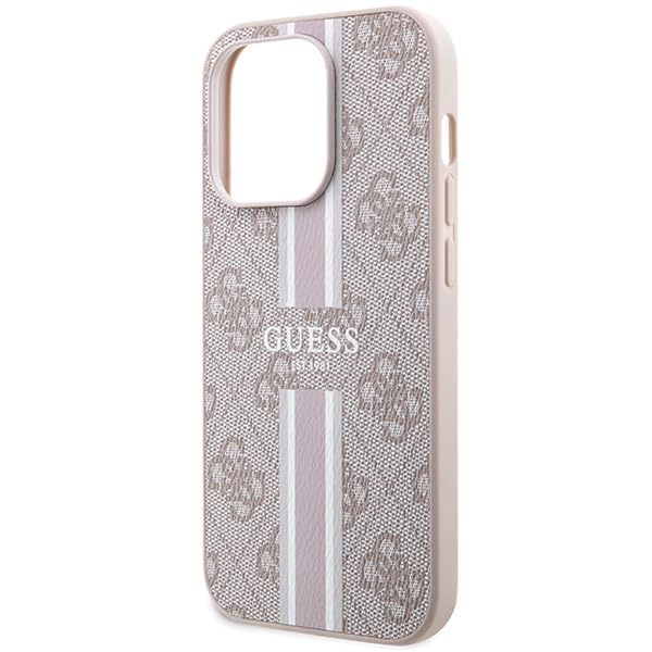 Coque iPhone 15 Pro GUESS rigide rose antichoc chic imprimé 4G - 6