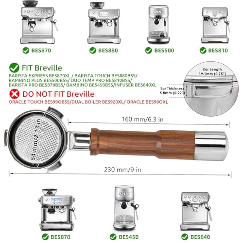 Image of 54mm Bottomless Portafilter with Puck Screen | Fits for 54mm Breville Machines | 100% Stainless Steel portafilter and Walnut wood Handle|Espresso Machine Accessories(Walnut)