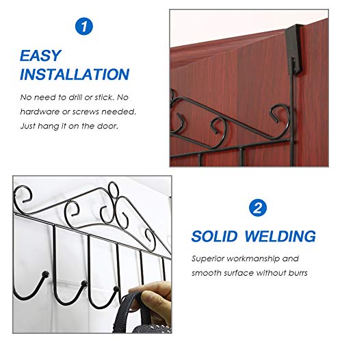 Over Door Hanger with 7 Hooks,Metal Over The Door Towel Hook,Decorative Overdoor Organizers ,Hanging Storage Rack for Hat,Coats,Purses,Scarves,Clothes,Jackets,Belt,Bedroom,Bathroom,Closet (Black) - Thumbnail 4
