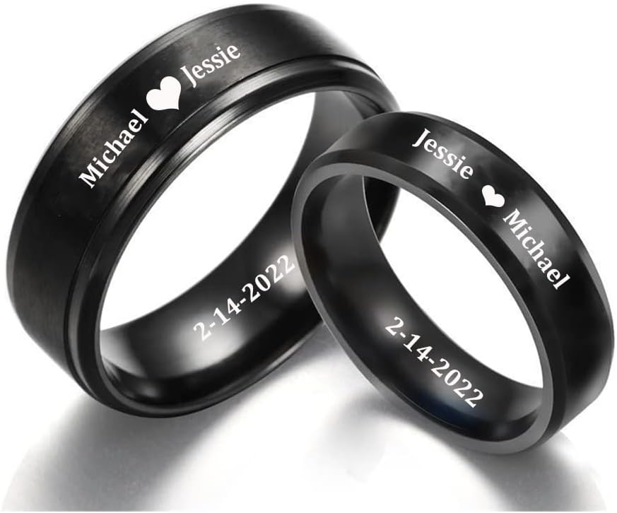 Her king His Queen Rings Black Engagement Rings for Him and Her Set Engraved Matching Rings for Couples Stainless Steel Couples Wedding Rings Promise Rings for Her Couple Jewelry Gifts (Couple rings set G)